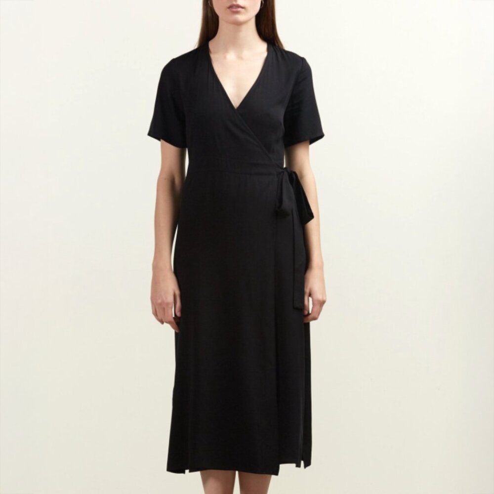 Michelle by Comune // Colbert Black Faux Wrap Midi Dress L